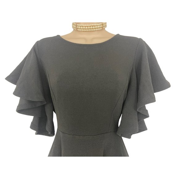 Size XXL‎ 1X 16 BLACK CREPE FLUTTER SLEEVE SKATER DRESS Wedding Party PLUS SIZE - Picture 4 of 11